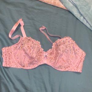 Beautiful, light pink and metallic rose gold lace, unlined bra